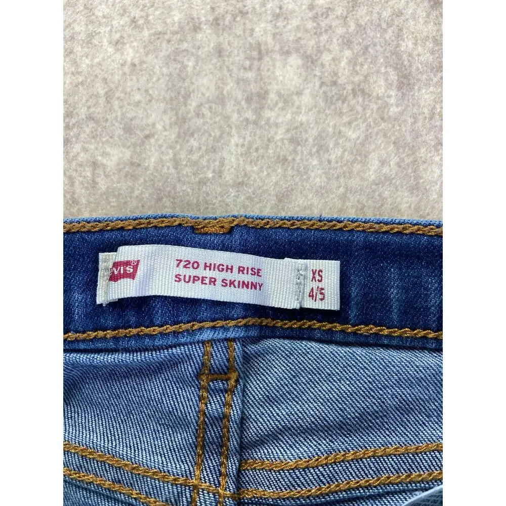 Levi's 720 Girls' High-Rise Super Skinny Distressed Blue Jeans Size XS 4/5
